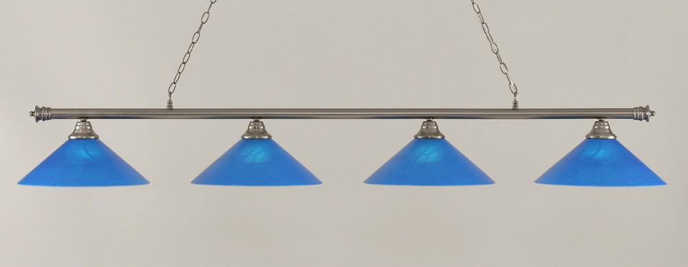 Toltec Lighting-374-BN-415-Oxford - Four Light Brushed Nickel Billiard Brushed Nickel Finish with Blue Italian Glass