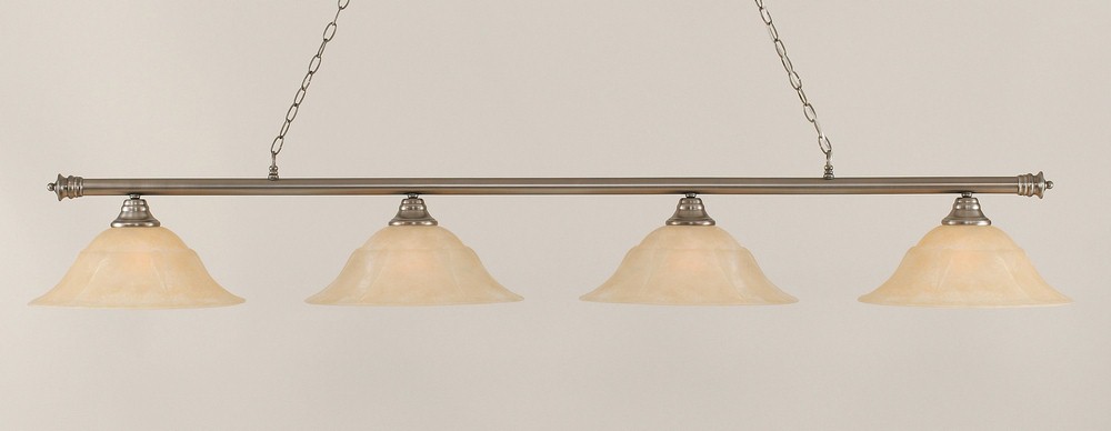 Toltec Lighting-374-BN-53613-Oxford - Four Light Brushed Nickel Billiard Brushed Nickel Finish with Amber Marble Glass