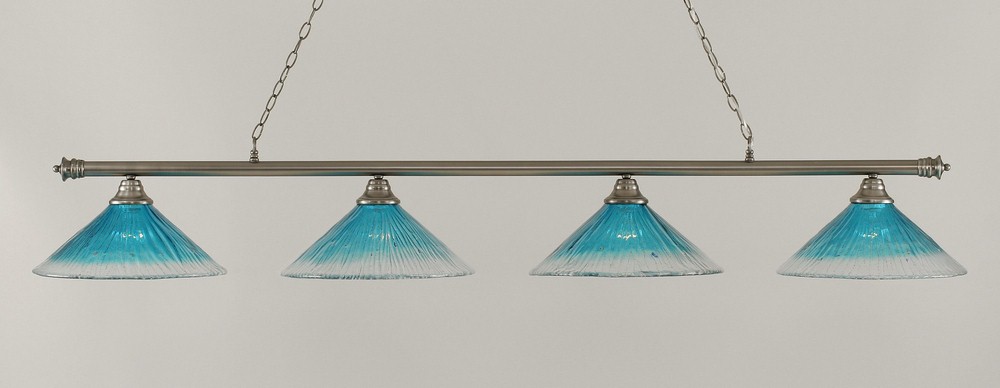 Toltec Lighting-374-BN-715-Oxford - 4 Light Billiard/Island-11.5 Inches Tall and 16 Inches Wide Brushed Nickel Teal Crystal Oxford - 4 Light Billiard/Island-11.5 Inches Tall and 16 Inches Wide