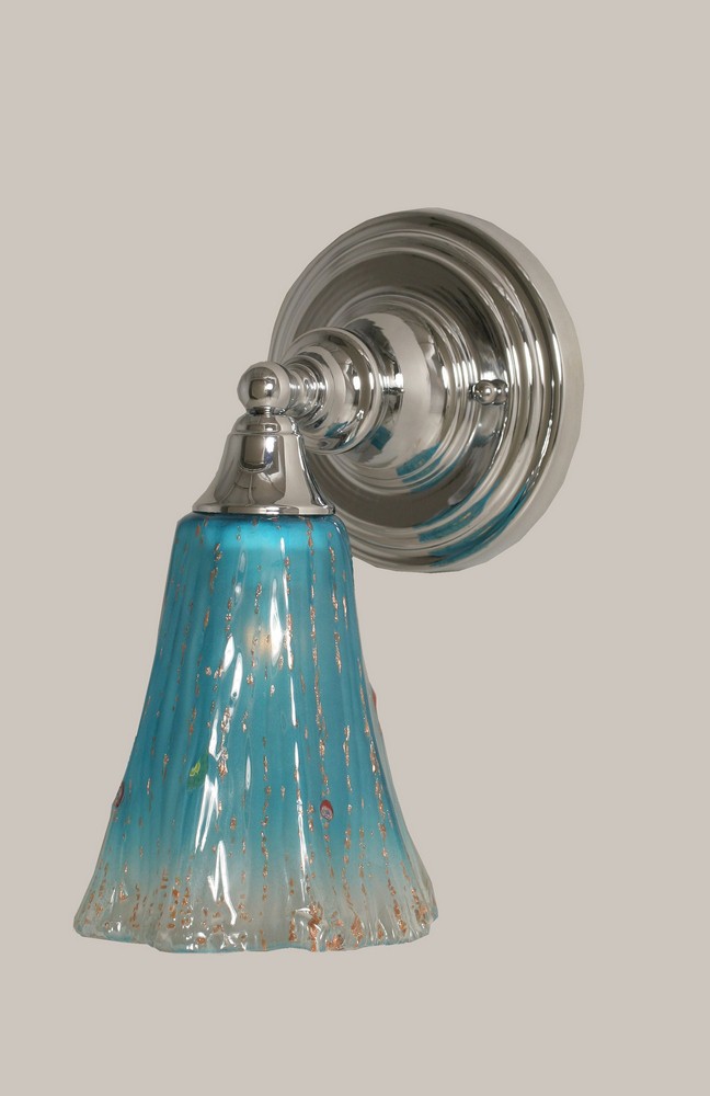 Toltec Lighting-40-CH-725-Any - 1 Light Wall Sconce-11 Inches Tall and 5.5 Inches Wide Chrome Fluted Teal Crystal Any - 1 Light Wall Sconce-11 Inches Tall and 5.5 Inches Wide