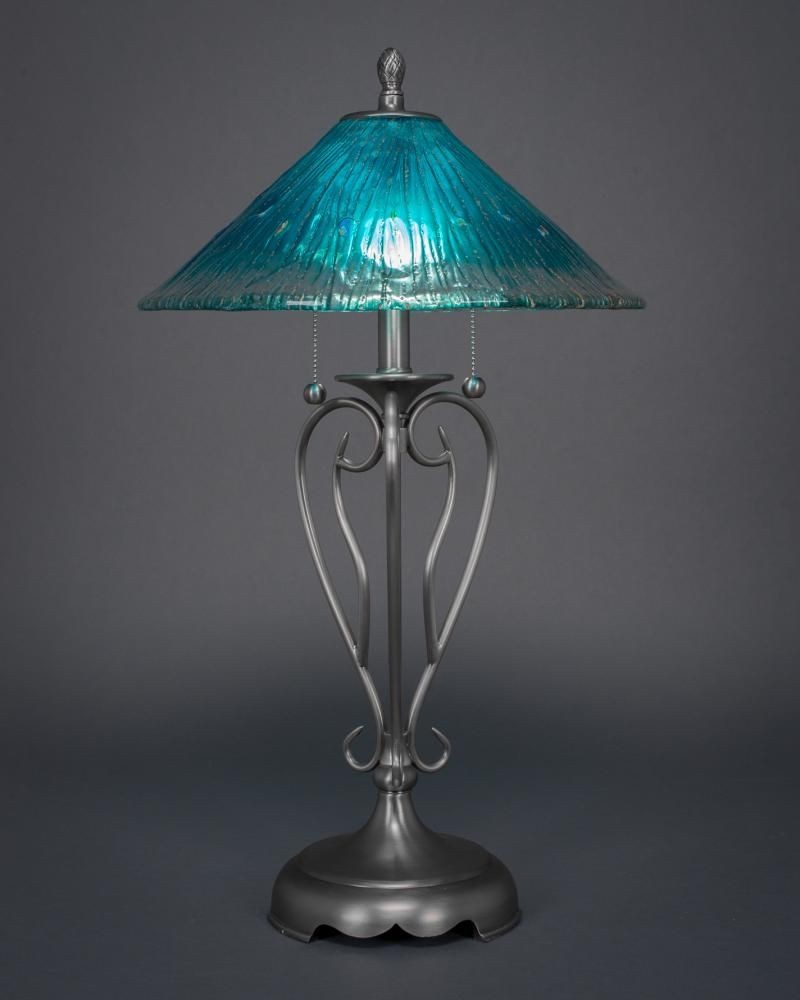 Toltec Lighting-42-BN-715-Olde Iron - 2 Light Table Lamp-27 Inches Tall and 16 Inches Wide Brushed Nickel Teal Crystal Olde Iron - 2 Light Table Lamp-27 Inches Tall and 16 Inches Wide