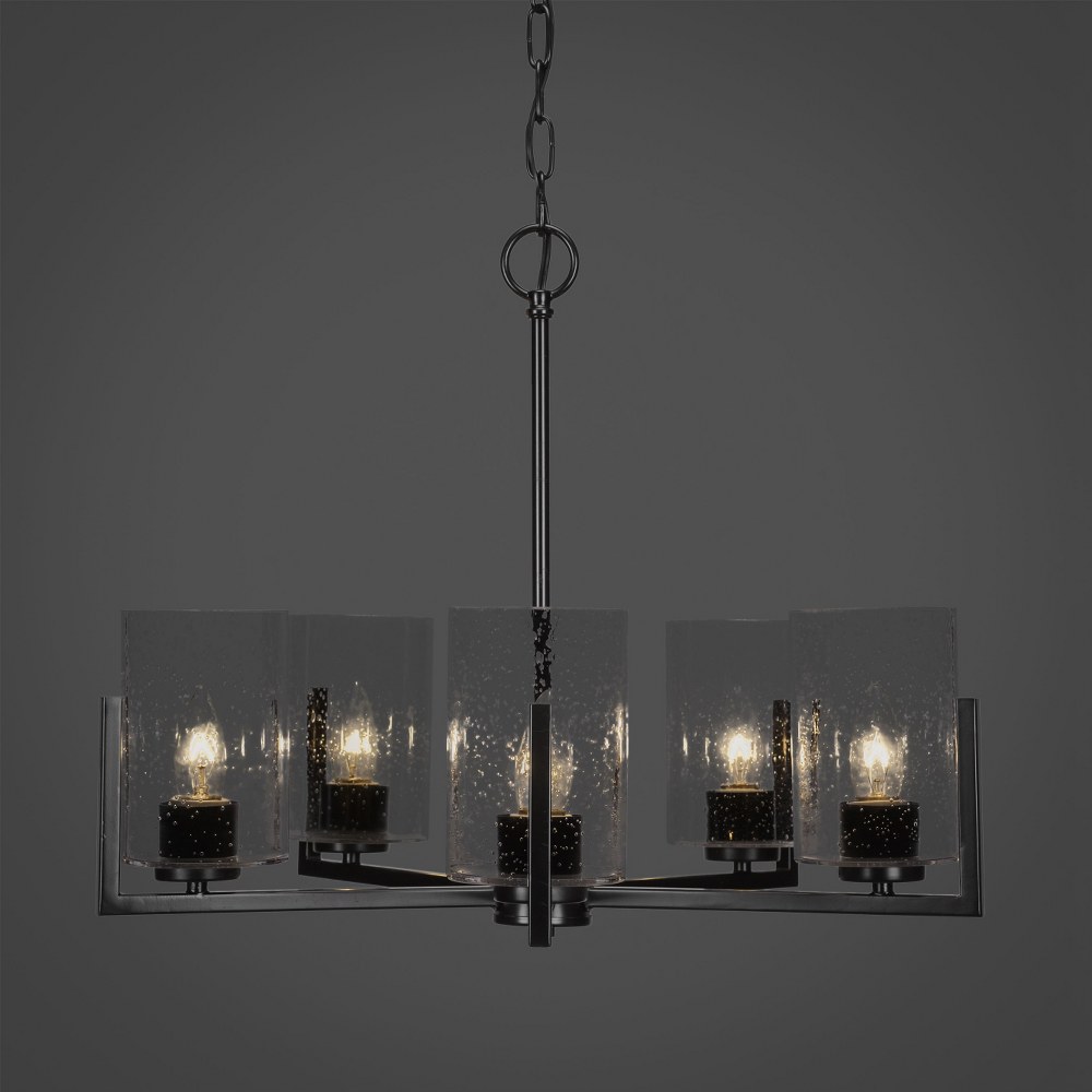 Toltec Lighting-4505-MB-300-Atlas - 5 Light Chandelier-17.5 Inches Tall and 20 Inches Wide Matte Black Clear Bubble Graphite Finish with Clear Bubble Glass