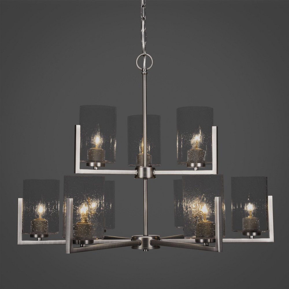 Toltec Lighting-4509-NAB-4069-Atlas - 9 Light Chandelier-21.75 Inches Tall and 28 Inches Wide New Aged Brass Black Matrix Graphite Finish with Clear Bubble Glass