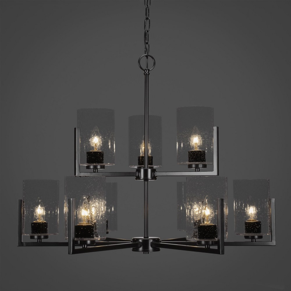 Toltec Lighting-4509-MB-300-Atlas - 9 Light Chandelier-21.75 Inches Tall and 28 Inches Wide Matte Black Clear Bubble Graphite Finish with Clear Bubble Glass