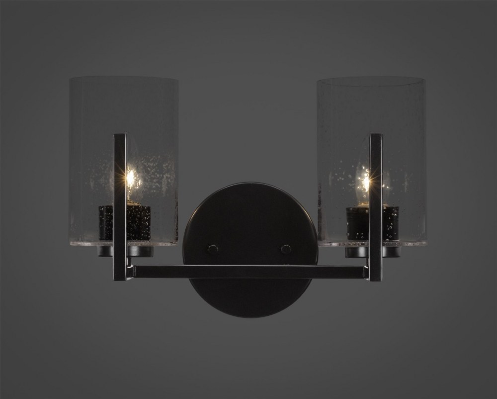 Toltec Lighting-4512-MB-300-Atlas - 2 Light Bath Bar-8.75 Inches Tall and 12.75 Inches Wide Matte Black Clear Bubble Graphite Finish with Clear Bubble Glass