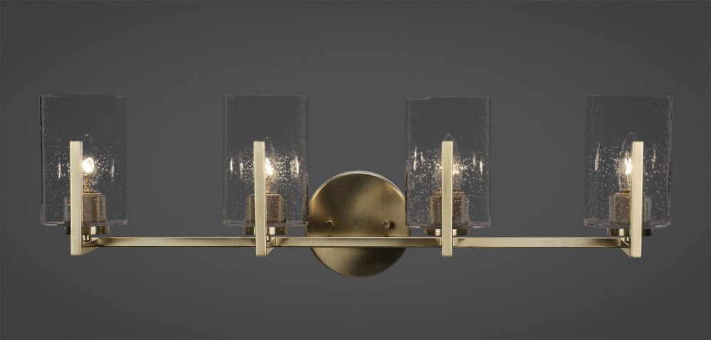 Toltec Lighting-4514-NAB-300-Atlas - 4 Light Bath Bar-8.75 Inches Tall and 29 Inches Wide New Aged Brass Clear Bubble Graphite Finish with White Matrix Glass