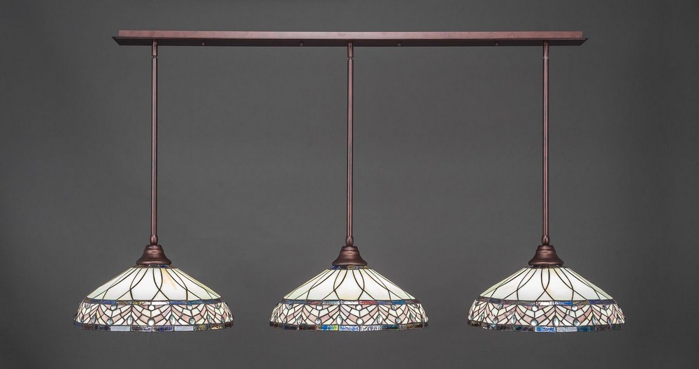 Toltec Lighting-48-BRZ-948-Any - 3 Light Linear Pendalier-10 Inches Tall and 16 Inches Wide Bronze Royal Merlot Art Any - 3 Light Linear Pendalier-10 Inches Tall and 16 Inches Wide