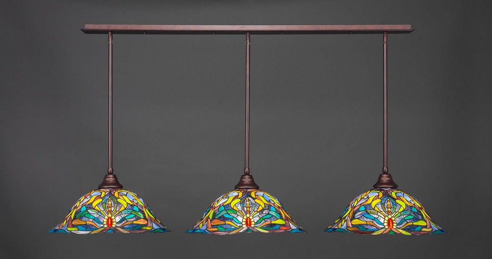 Toltec Lighting-48-BRZ-990-Any - 3 Light Linear Pendalier-9 Inches Tall and 19 Inches Wide Bronze Kaleidoscope Art Any - 3 Light Linear Pendalier-9 Inches Tall and 19 Inches Wide