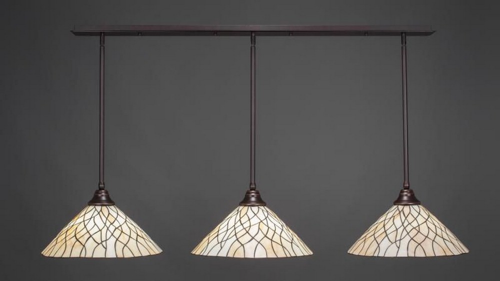 Toltec Lighting-48-DG-911-Stem - 3 Light Linear Pendalier-8.5 Inches Tall and 16 Inches Wide Dark Granite Sandhill Art Dark Granite Finish with Sandhill Tiffany Glass