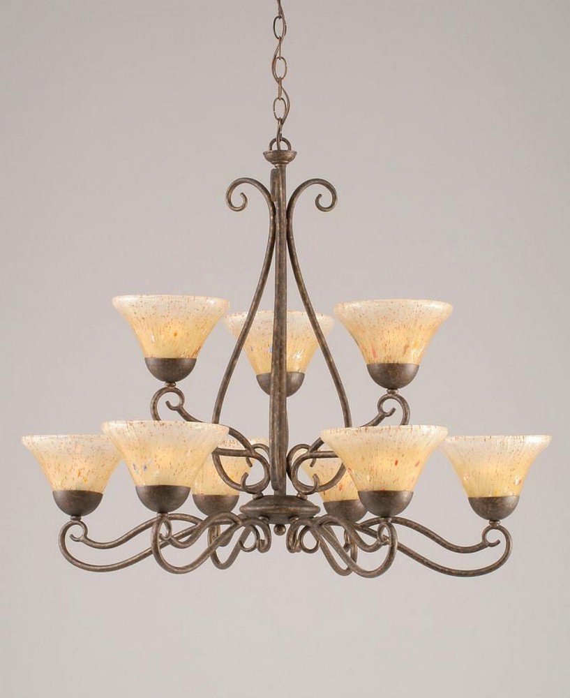 Toltec Lighting-49-BRZ-750-Olde Iron - Nine Light Chandelier Bronze Amber Crystal Olde Iron - Nine Light Chandelier