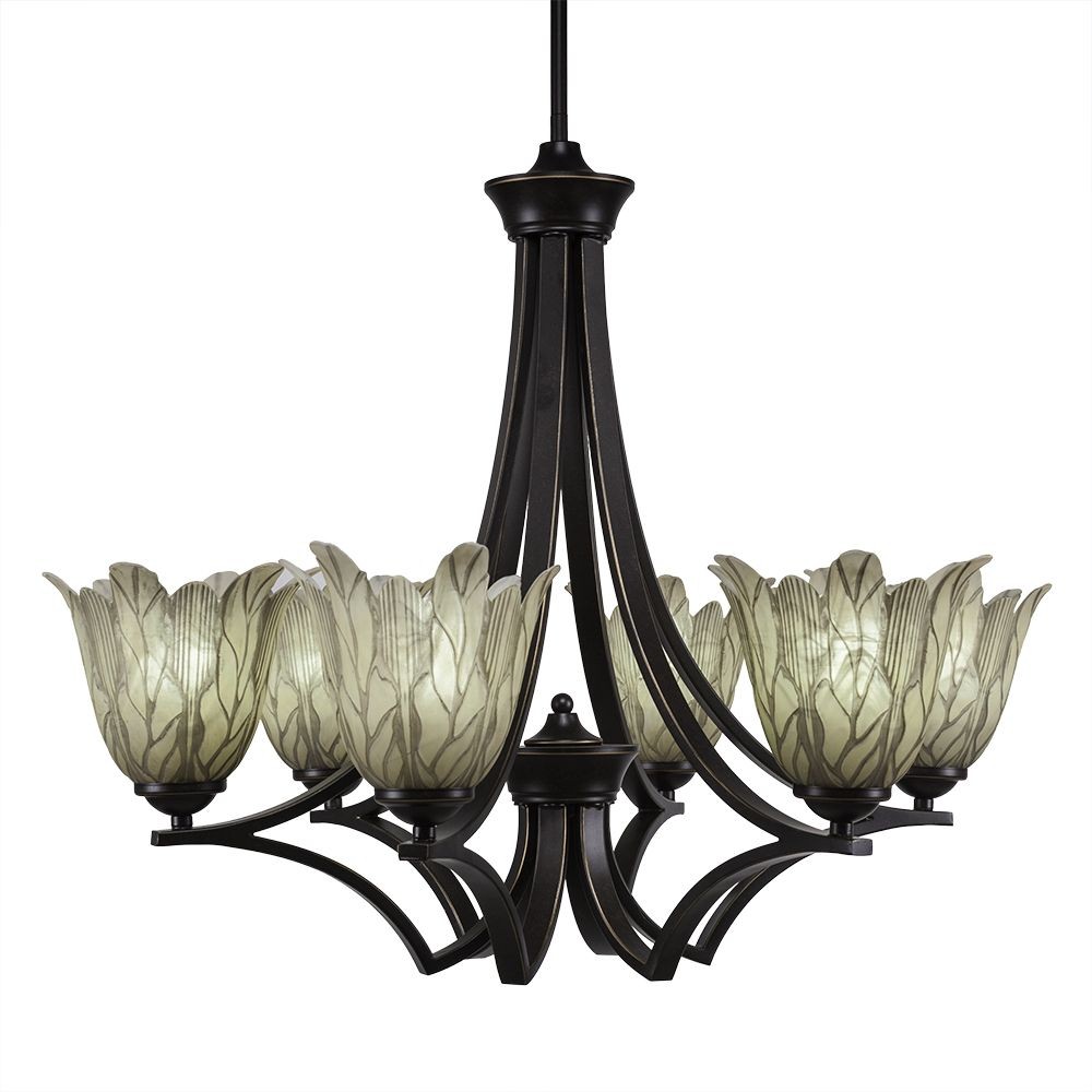 Toltec Lighting-566-DG-1025-Zilo - 6 Light Chandelier-22.5 Inches Tall and 28 Inches Wide Dark Granite Vanilla Leaf Graphite Finish with Italian Ice Glass