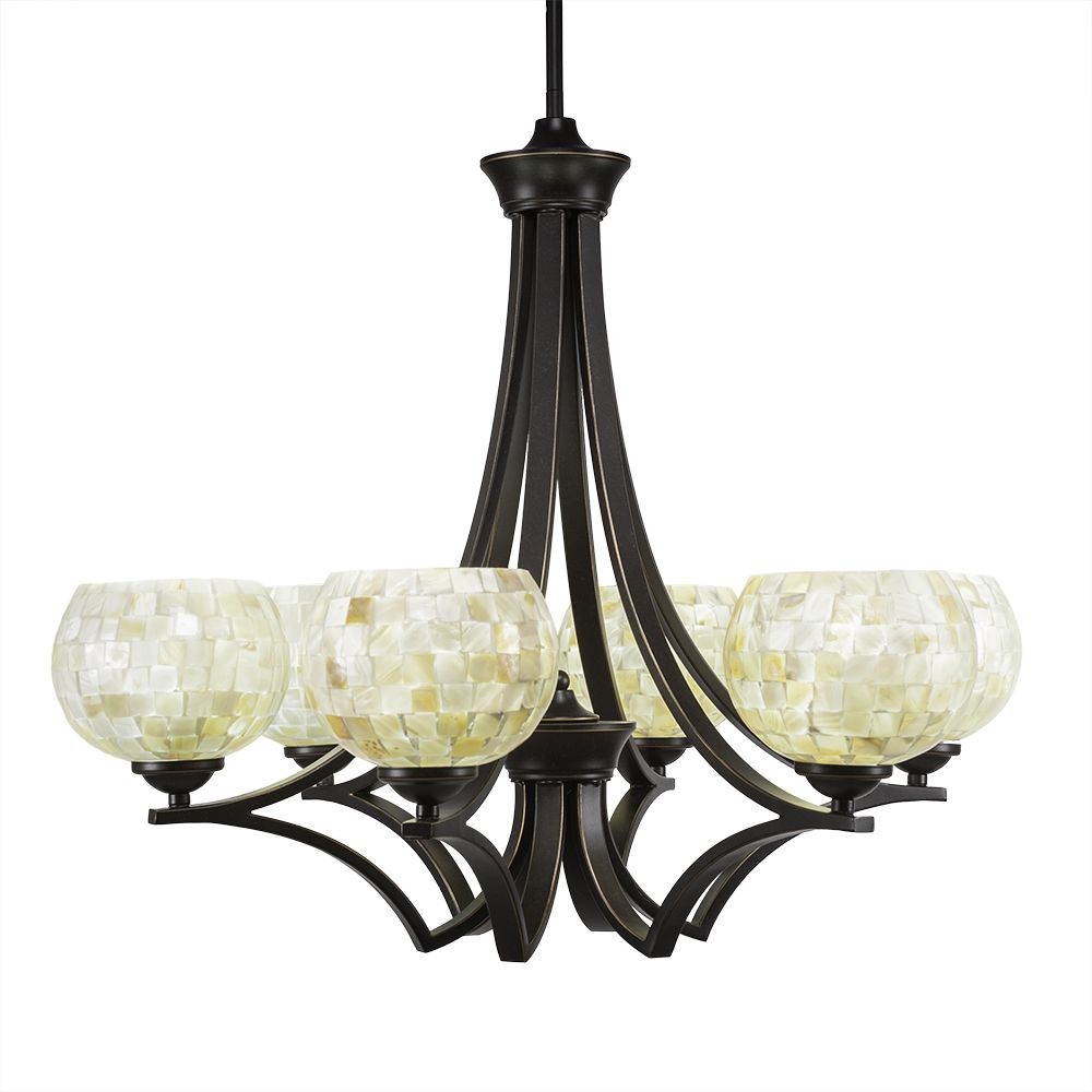 Toltec Lighting-566-DG-405-Zilo - 6 Light Chandelier-22.5 Inches Tall and 27 Inches Wide Dark Granite Mystic Seashell Matte Black Finish with Italian Ice Glass