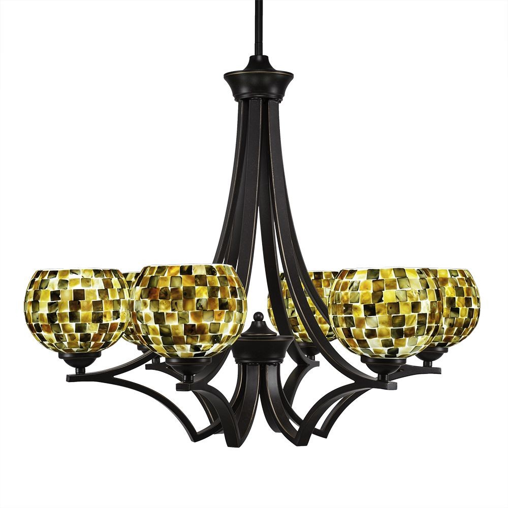 Toltec Lighting-566-DG-407-Zilo - 6 Light Chandelier-22.5 Inches Tall and 27 Inches Wide Dark Granite Sea Mist Seashell Matte Black Finish with Italian Ice Glass