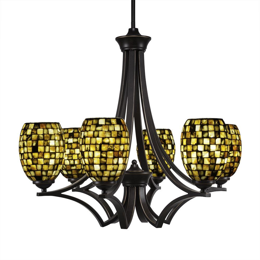 Toltec Lighting-566-DG-408-Zilo - 6 Light Chandelier-22.5 Inches Tall and 25.5 Inches Wide Dark Granite Sea Haze Seashell Zilo - 6 Light Chandelier-22.5 Inches Tall and 25.5 Inches Wide