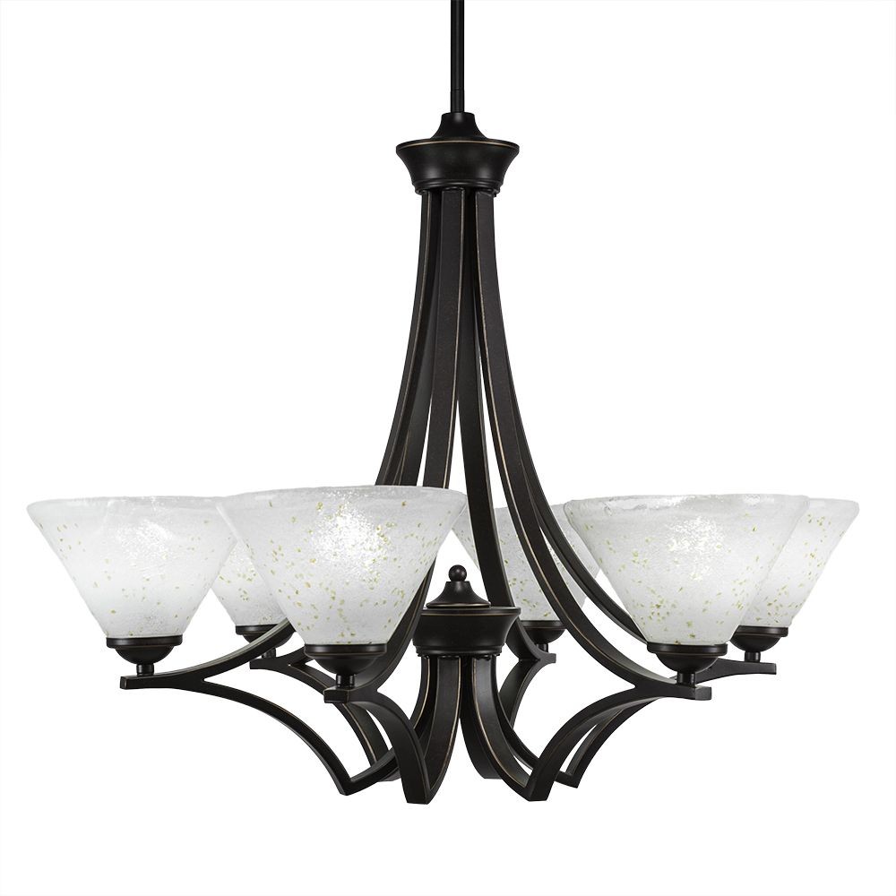 Toltec Lighting-566-DG-7145-Zilo - 6 Light Chandelier-22.5 Inches Tall and 28 Inches Wide Dark Granite Gold Ice Matte Black Finish with Italian Ice Glass