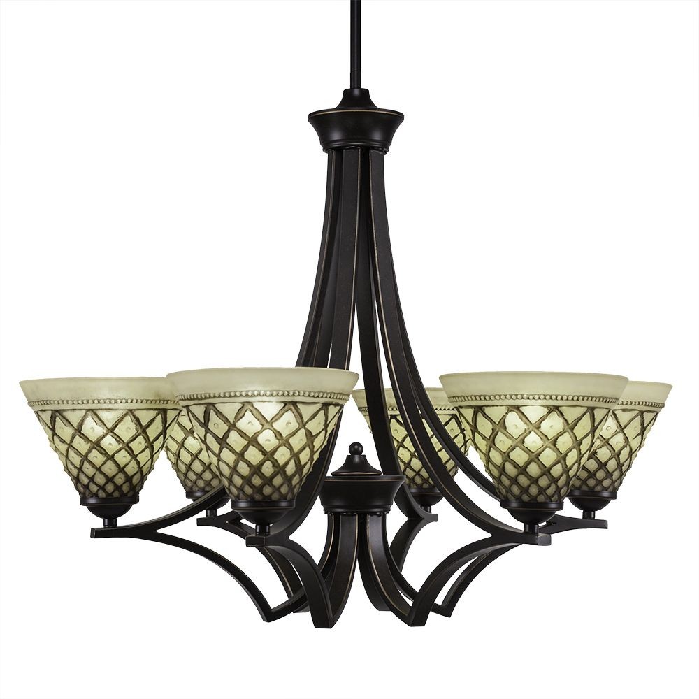 Toltec Lighting-566-DG-7185-Zilo - 6 Light Chandelier-22.5 Inches Tall and 28 Inches Wide Dark Granite Chocolate Icing Graphite Finish with Italian Ice Glass