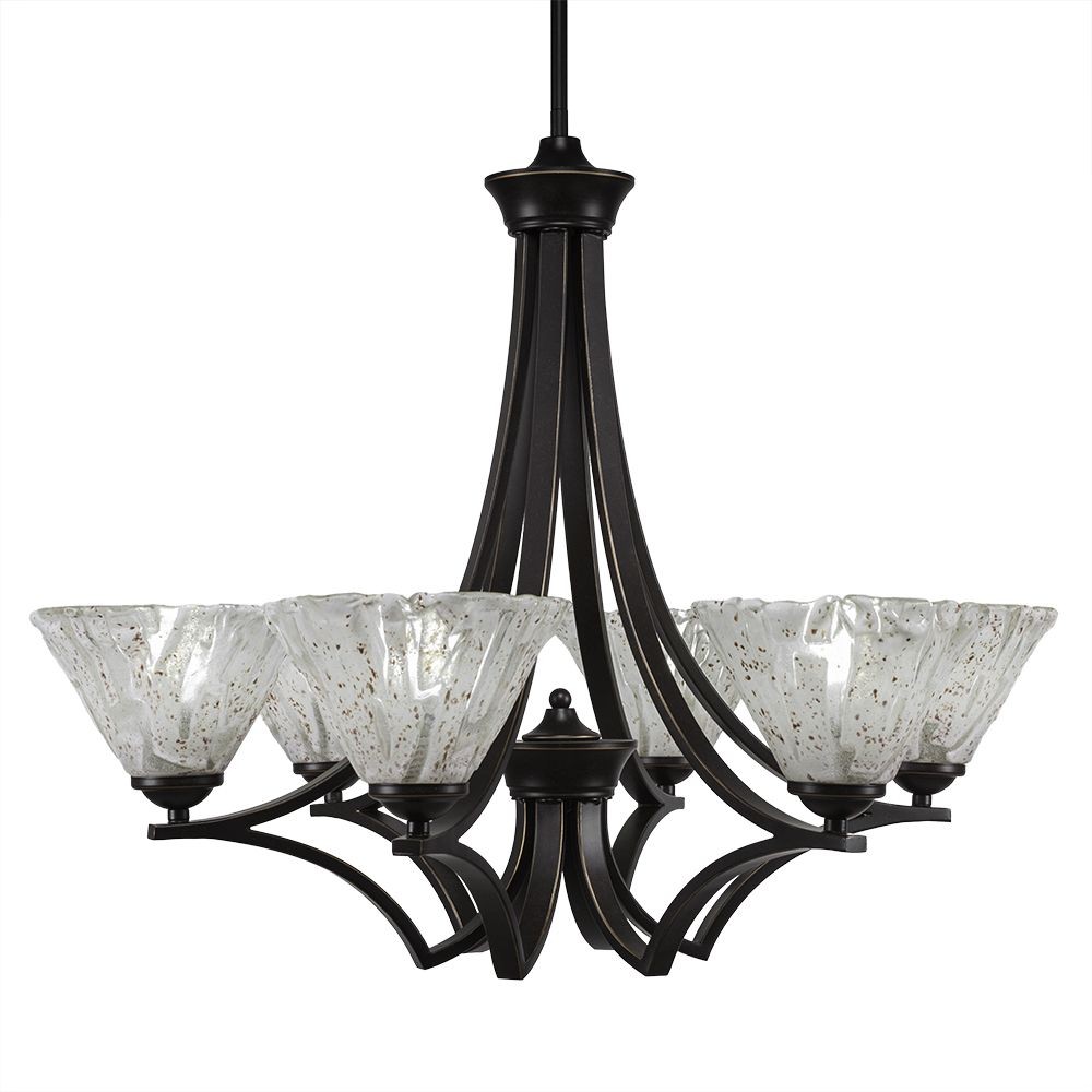 Toltec Lighting-566-DG-7195-Zilo - 6 Light Chandelier-22.5 Inches Tall and 28 Inches Wide Dark Granite Italian Ice Matte Black Finish with Italian Ice Glass