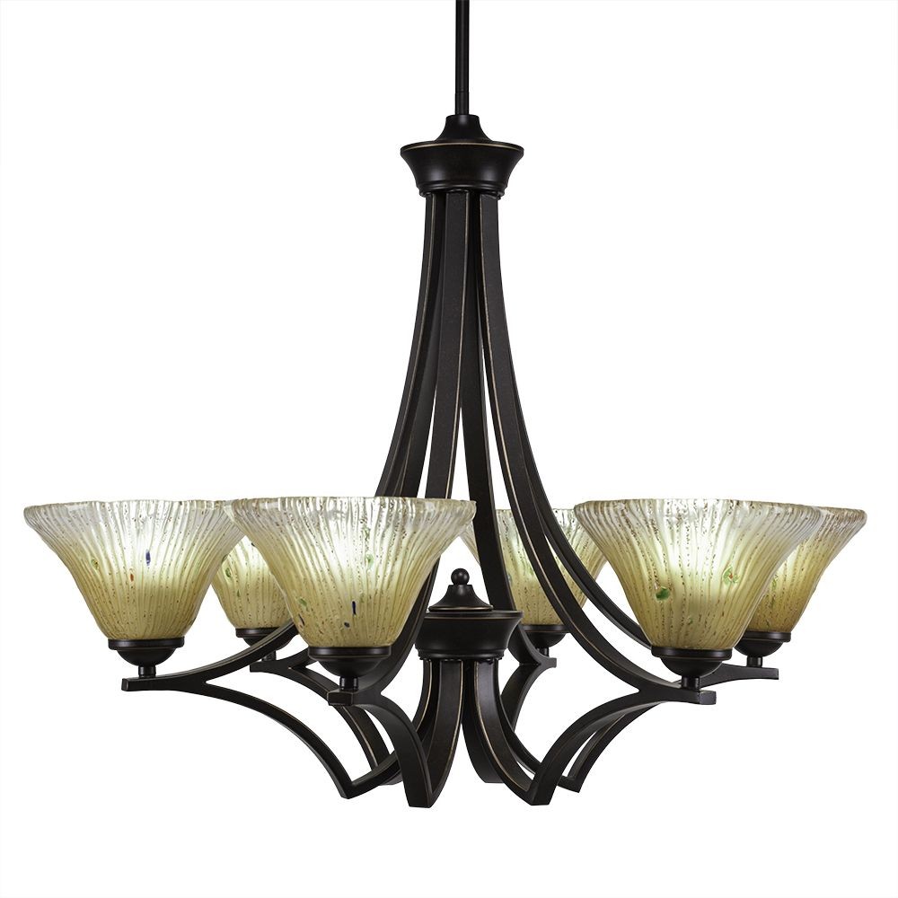 Toltec Lighting-566-DG-750-Zilo - 6 Light Chandelier-22.5 Inches Tall and 28 Inches Wide Dark Granite Amber Crystal Graphite Finish with Italian Ice Glass