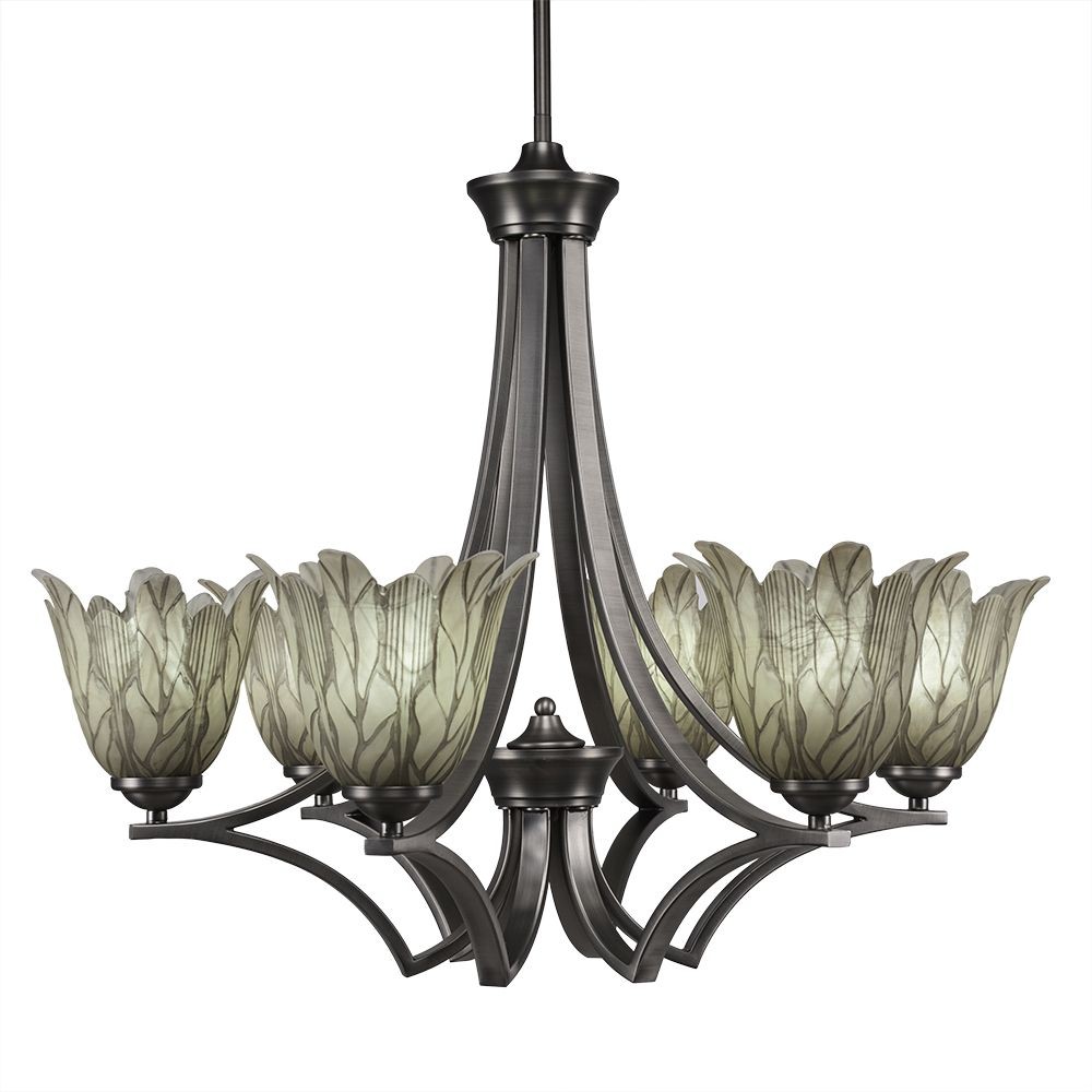 Toltec Lighting-566-GP-1025-Zilo - 6 Light Chandelier-22.5 Inches Tall and 28 Inches Wide Graphite Vanilla Leaf Graphite Finish with Italian Ice Glass