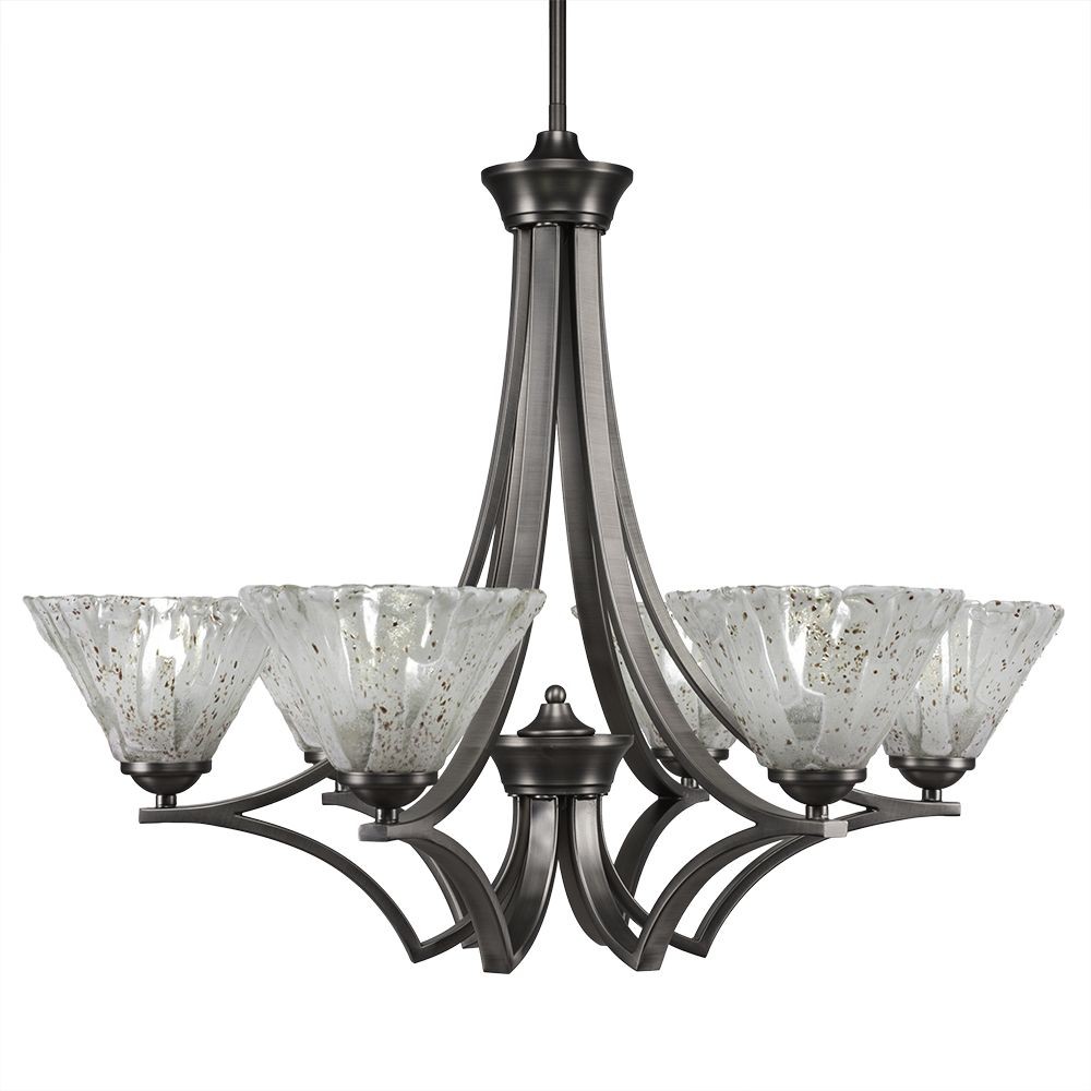 Toltec Lighting-566-GP-7195-Zilo - 6 Light Chandelier-22.5 Inches Tall and 28 Inches Wide Graphite Italian Ice Matte Black Finish with Italian Ice Glass