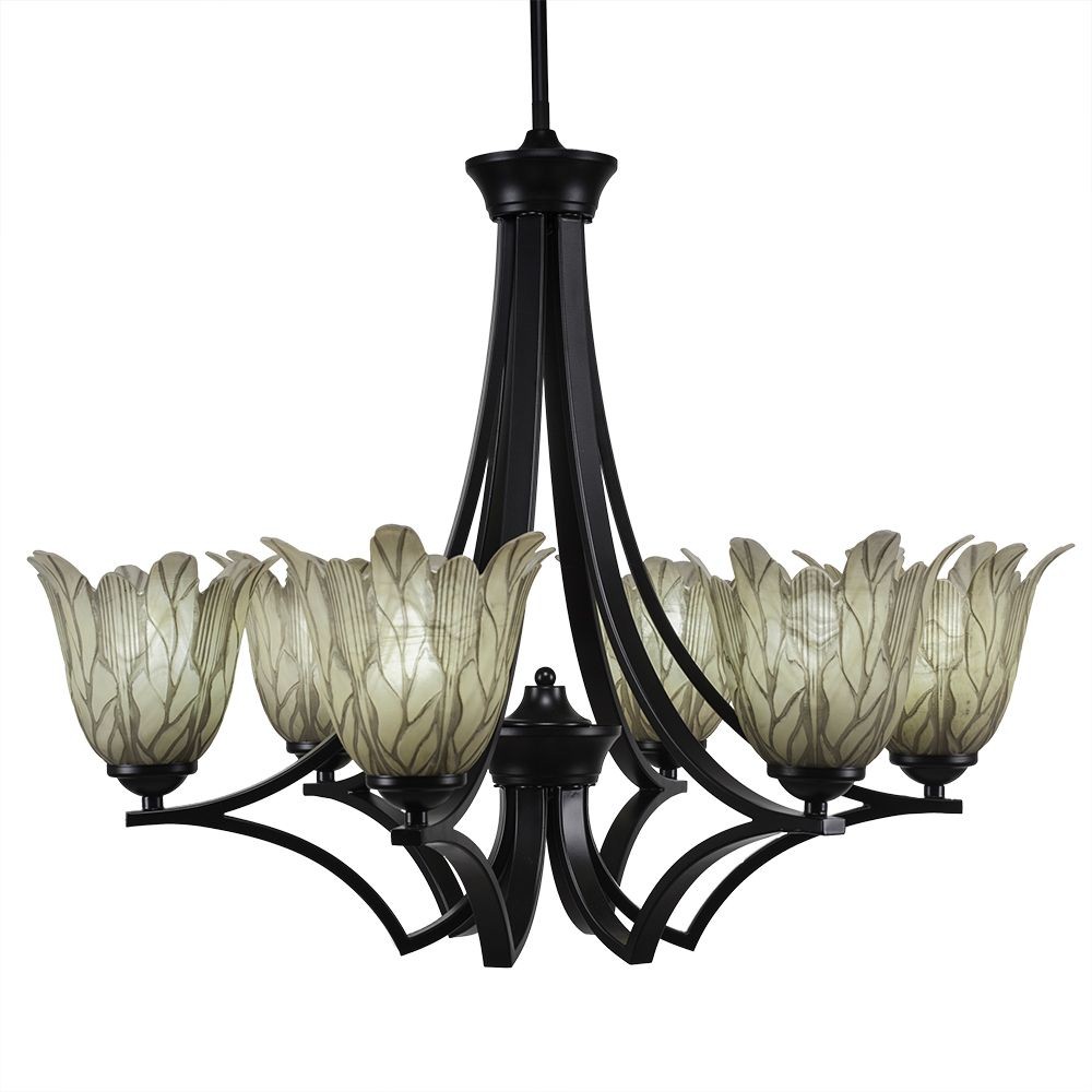 Toltec Lighting-566-MB-1025-Zilo - 6 Light Chandelier-22.5 Inches Tall and 28 Inches Wide Matte Black Vanilla Leaf Graphite Finish with Italian Ice Glass