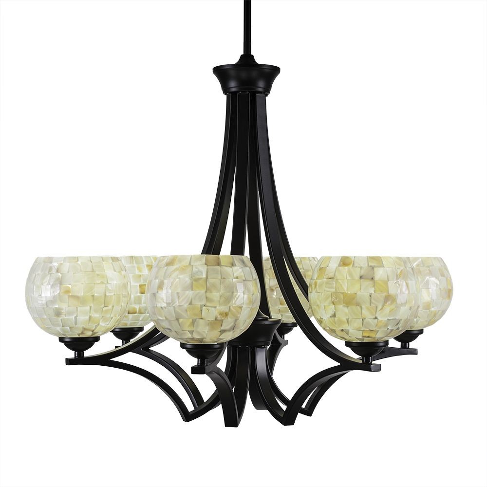 Toltec Lighting-566-MB-405-Zilo - 6 Light Chandelier-22.5 Inches Tall and 27 Inches Wide Matte Black Mystic Seashell Matte Black Finish with Italian Ice Glass