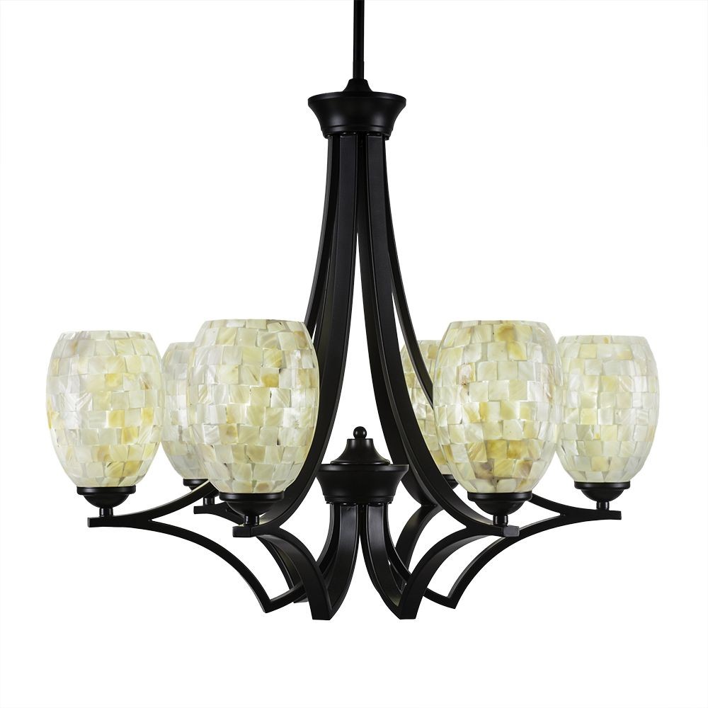 Toltec Lighting-566-MB-406-Zilo - 6 Light Chandelier-22.5 Inches Tall and 25.5 Inches Wide Matte Black Ivory Glaze Seashell Zilo - 6 Light Chandelier-22.5 Inches Tall and 25.5 Inches Wide