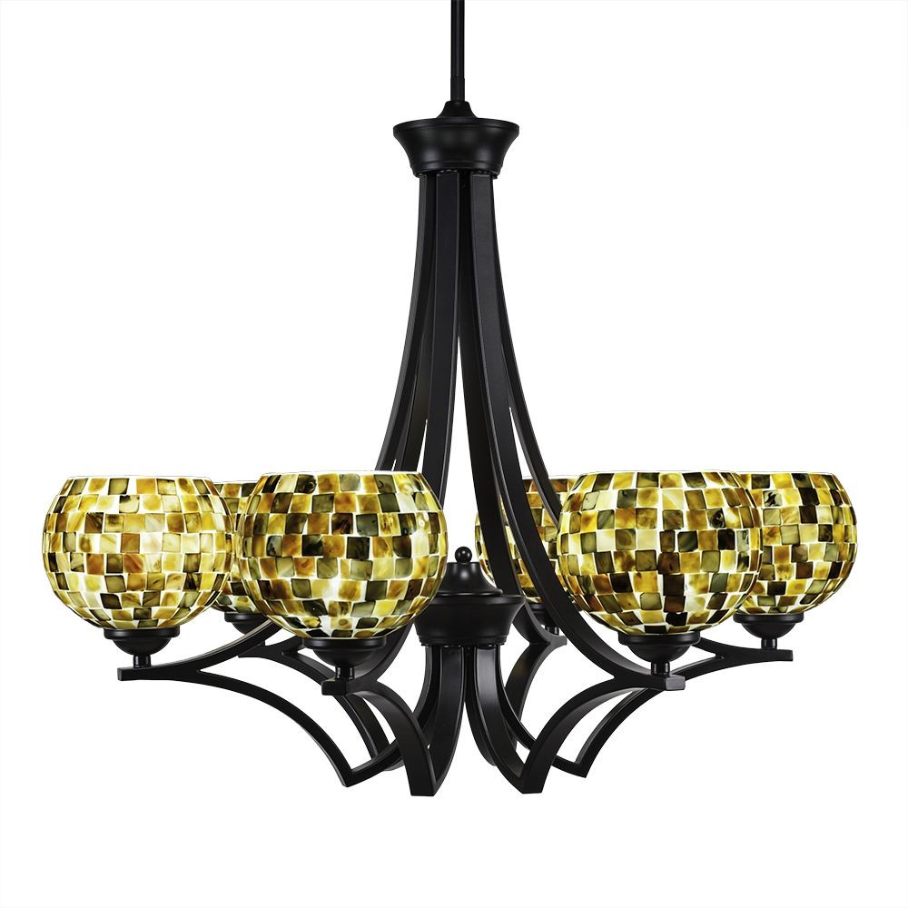 Toltec Lighting-566-MB-407-Zilo - 6 Light Chandelier-22.5 Inches Tall and 27 Inches Wide Matte Black Sea Mist Seashell Matte Black Finish with Italian Ice Glass