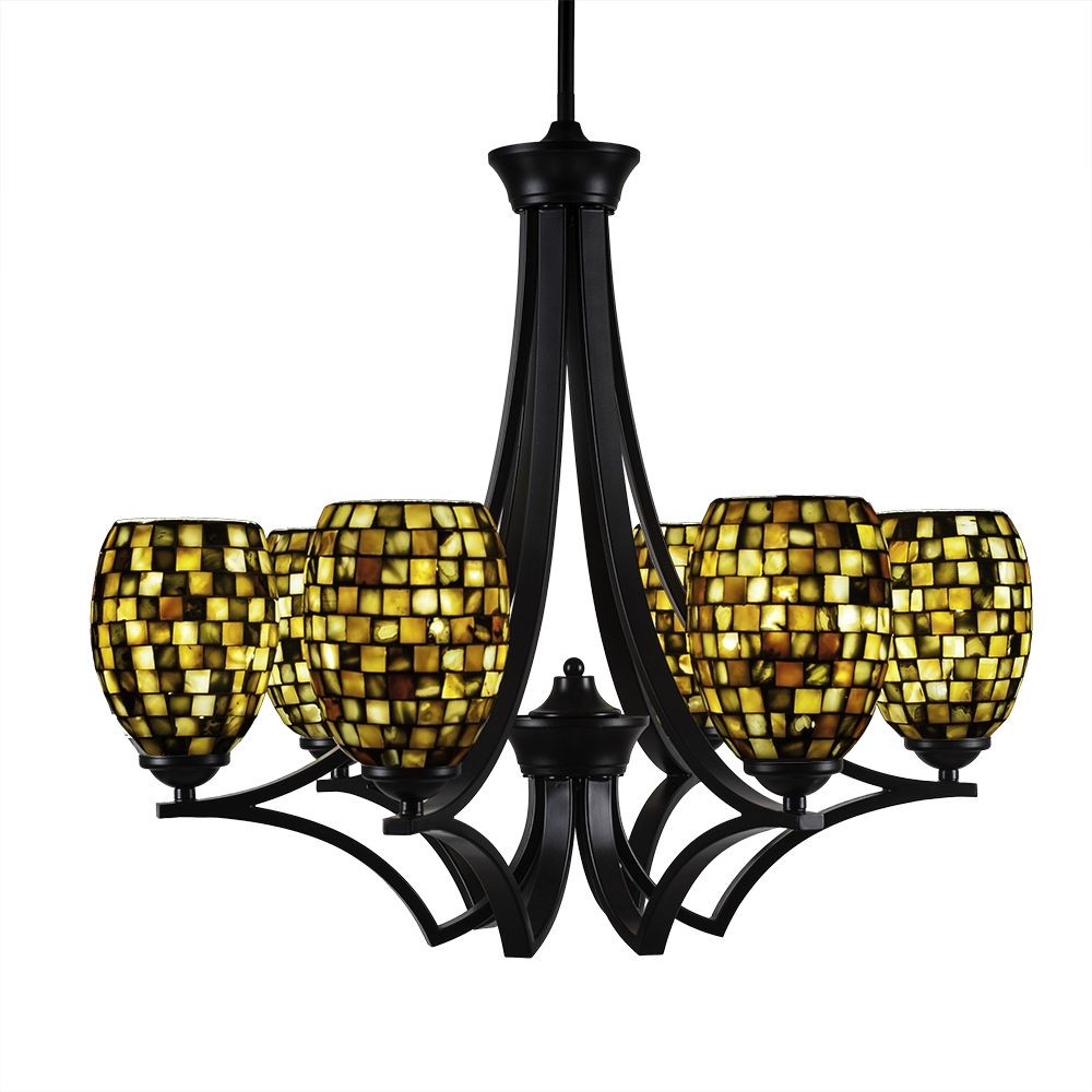 Toltec Lighting-566-MB-408-Zilo - 6 Light Chandelier-22.5 Inches Tall and 25.5 Inches Wide Matte Black Sea Haze Seashell Zilo - 6 Light Chandelier-22.5 Inches Tall and 25.5 Inches Wide