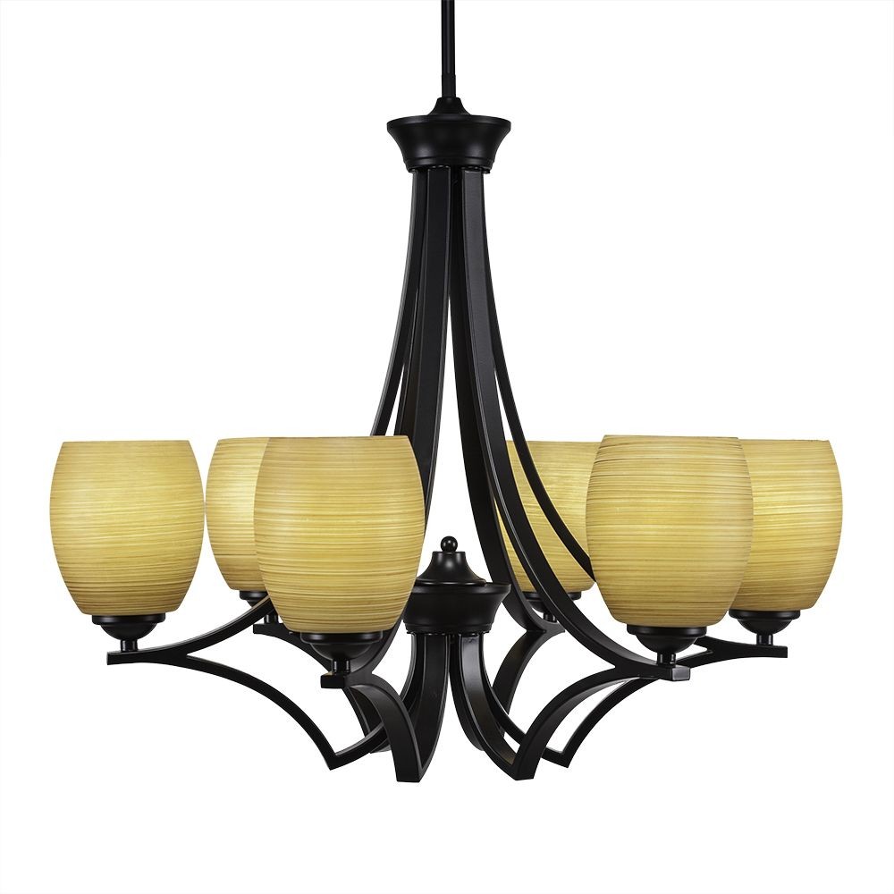 Toltec Lighting-566-MB-625-Zilo - 6 Light Chandelier-22.5 Inches Tall and 25.75 Inches Wide Matte Black Cayenne Linen Zilo - 6 Light Chandelier-22.5 Inches Tall and 25.75 Inches Wide