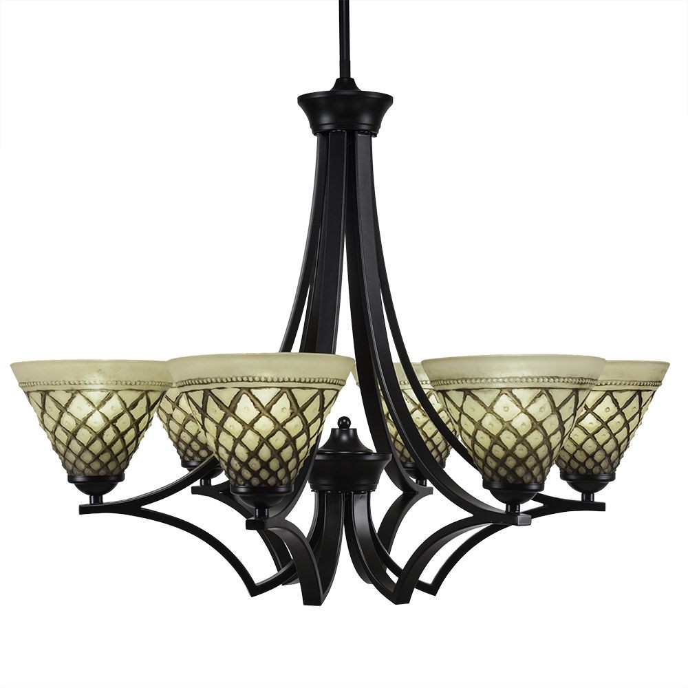 Toltec Lighting-566-MB-7185-Zilo - 6 Light Chandelier-22.5 Inches Tall and 28 Inches Wide Matte Black Chocolate Icing Graphite Finish with Italian Ice Glass