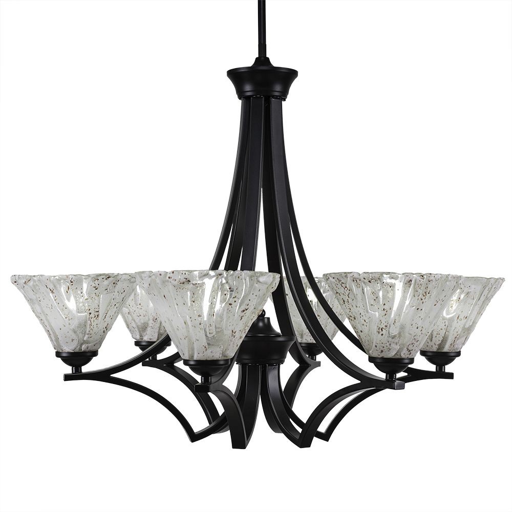 Toltec Lighting-566-MB-7195-Zilo - 6 Light Chandelier-22.5 Inches Tall and 28 Inches Wide Matte Black Italian Ice Matte Black Finish with Italian Ice Glass