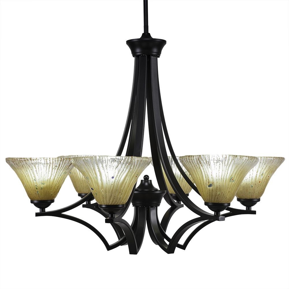 Toltec Lighting-566-MB-750-Zilo - 6 Light Chandelier-22.5 Inches Tall and 28 Inches Wide Matte Black Amber Crystal Graphite Finish with Italian Ice Glass