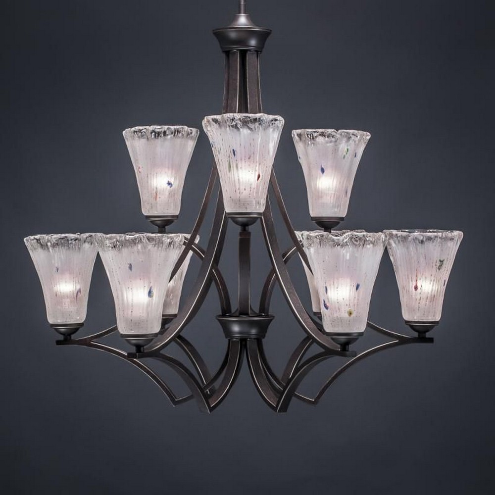 Toltec Lighting-569-DG-721-Zilo - 9 Light Chandelier-28 Inches Tall and 30 Inches Wide Dark Granite Frosted Crystal Matte Black Finish with Italian Ice Glass