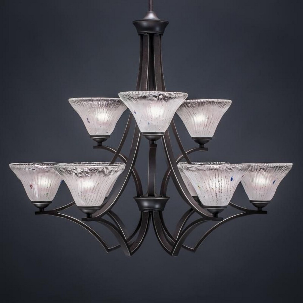 Toltec Lighting-569-DG-751-Zilo - 9 Light Chandelier-28 Inches Tall and 31.75 Inches Wide Dark Granite Frosted Crystal Zilo - 9 Light Chandelier-28 Inches Tall and 31.75 Inches Wide