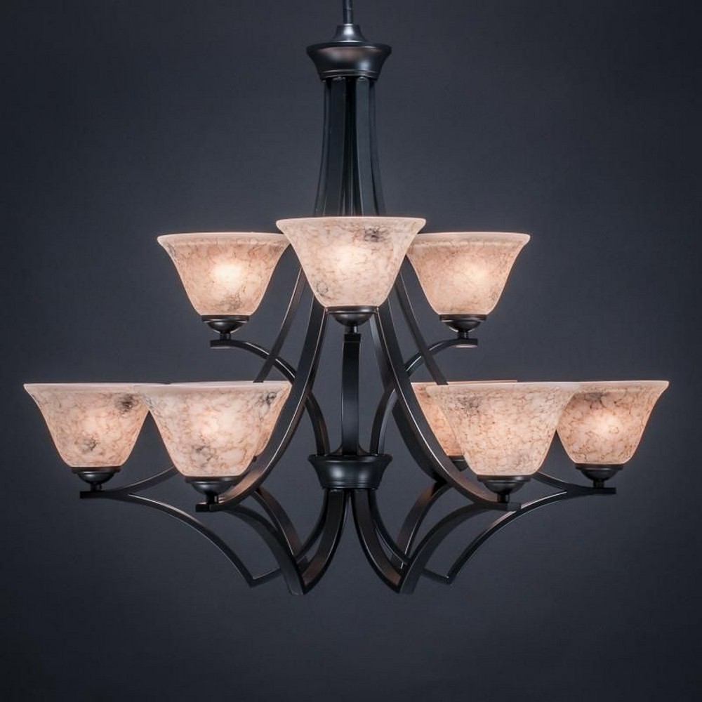 Toltec Lighting-569-MB-508-Zilo - 9 Light Chandelier-28 Inches Tall and 29.25 Inches Wide Matte Black Italian Marble Zilo - 9 Light Chandelier-28 Inches Tall and 29.25 Inches Wide