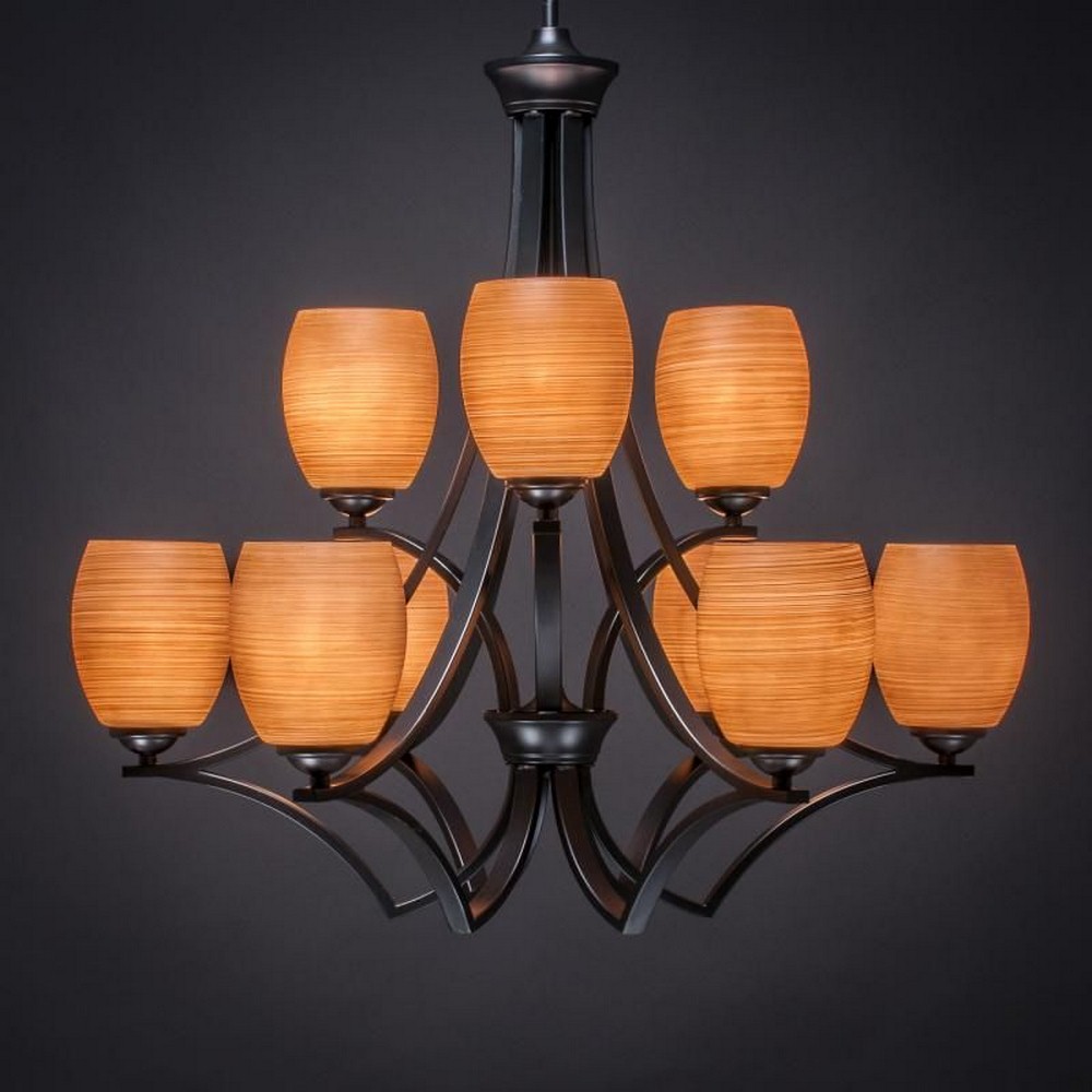 Toltec Lighting-569-MB-625-Zilo - 9 Light Chandelier-28 Inches Tall and 29.25 Inches Wide Matte Black Cayenne Linen Zilo - 9 Light Chandelier-28 Inches Tall and 29.25 Inches Wide