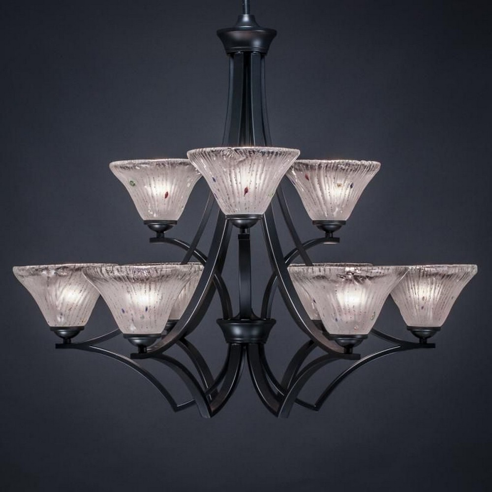 Toltec Lighting-569-MB-751-Zilo - 9 Light Chandelier-28 Inches Tall and 31.75 Inches Wide Matte Black Frosted Crystal Zilo - 9 Light Chandelier-28 Inches Tall and 31.75 Inches Wide