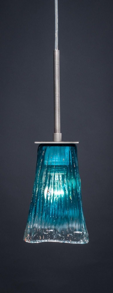 Toltec Lighting-572-GP-635-Apollo - 1 Light Mini Pendant-13.75 Inches Tall and 5 Inches Wide Graphite Teal Crystal Graphite Finish with Teal Crystal Glass