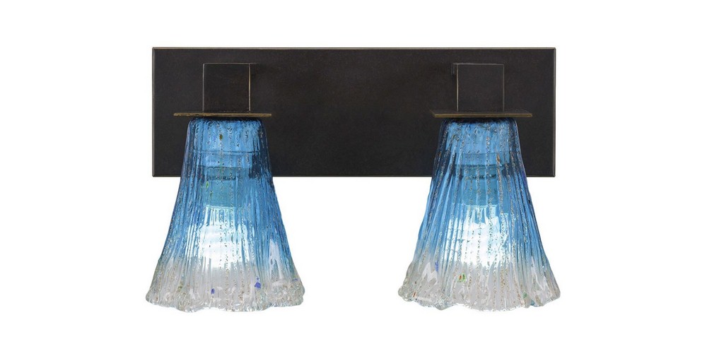 Toltec Lighting-582-DG-725-Apollo - 2 Light Bath Bar-8.5 Inches Tall and 14 Inches Wide Dark Granite Fluted Teal Crystal Dark Granite Finish with Fluted Amber Crystal Glass