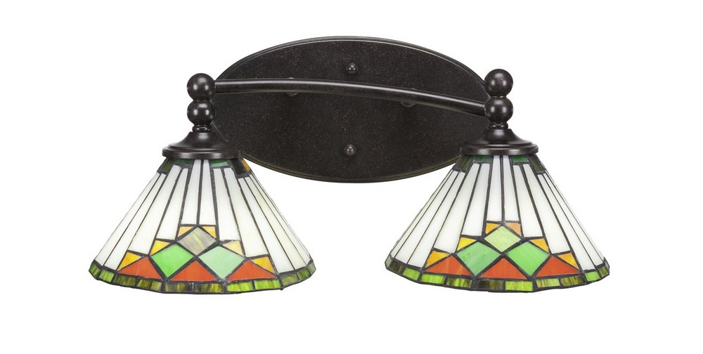 Toltec Lighting-592-DG-9375-Capri - 2 Light Bath Bar-7.5 Inches Tall and Inches Wide Dark Granite Green Sunray Art Dark Granite Finish with Green Sunray Tiffany Glass