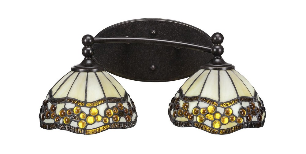 Toltec Lighting-592-DG-9975-Capri - 2 Light Bath Bar-7.5 Inches Tall and Inches Wide   Dark Granite Finish with Roman Jewel Tiffany Glass