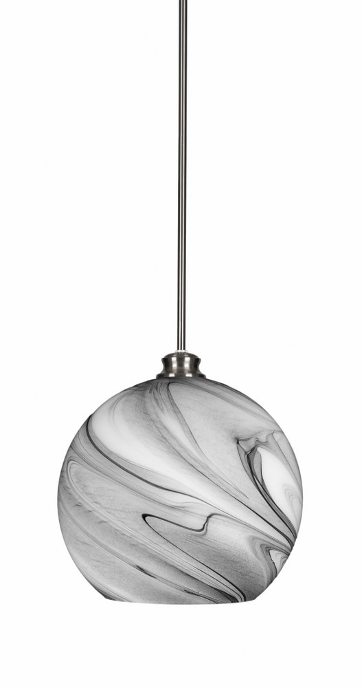 Toltec Lighting-70-BN-4399-Kimbro-1 Light Stem Hung Pendant-9.5 Inches Wide by 10 Inches High   Brushed Nickel Finish with Onyx Swirl Glass