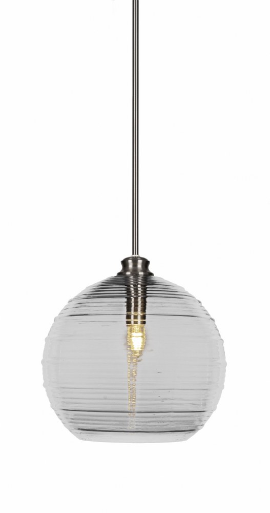 Toltec Lighting-70-BN-5140-Malena-1 Light Stem Hung Pendant-14 Inches Wide by 13.75 Inches High   Brushed Nickel Finish with Clear Ribbed Glass