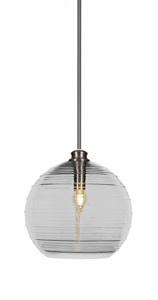 Toltec Lighting-70-BN-5140-Malena-1 Light Stem Hung Pendant-14 Inches Wide by 13.75 Inches High   Brushed Nickel Finish with Clear Ribbed Glass - 4532594 - Lighting Collection: Malena, Material: Steel/Glass, Width/D sku 4532594