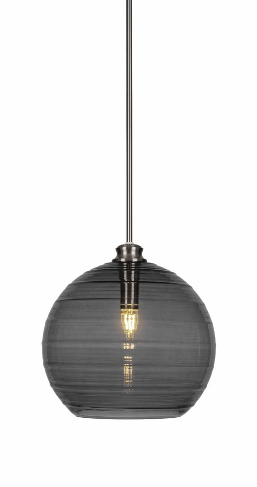 Toltec Lighting-70-BN-5142-Malena-1 Light Stem Hung Pendant-14 Inches Wide by 13.75 Inches High   Brushed Nickel Finish with Smoke Ribbed Glass