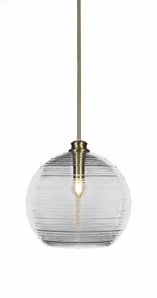 Toltec Lighting-70-NAB-5140-Malena-1 Light Stem Hung Pendant-14 Inches Wide by 13.75 Inches High   New Age Brass Finish with Clear Ribbed Glass