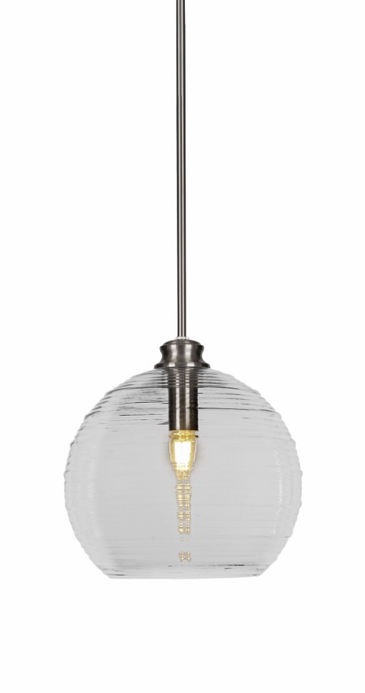 Toltec Lighting-71-BN-5130-Malena-1 Light Stem Hung Pendant-14 Inches Wide by 13.75 Inches High   Brushed Nickel Finish with Clear Ribbed Glass