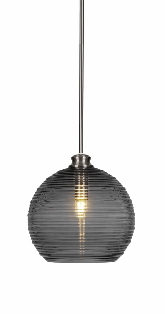 Toltec Lighting-71-BN-5132-Malena-1 Light Stem Hung Pendant-14 Inches Wide by 13.75 Inches High   Brushed Nickel Finish with Smoke Ribbed Glass