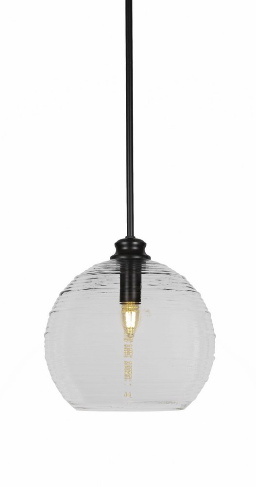 Toltec Lighting-71-MB-5130-Malena-1 Light Stem Hung Pendant-14 Inches Wide by 13.75 Inches High   Matte Black Finish with Clear Ribbed Glass